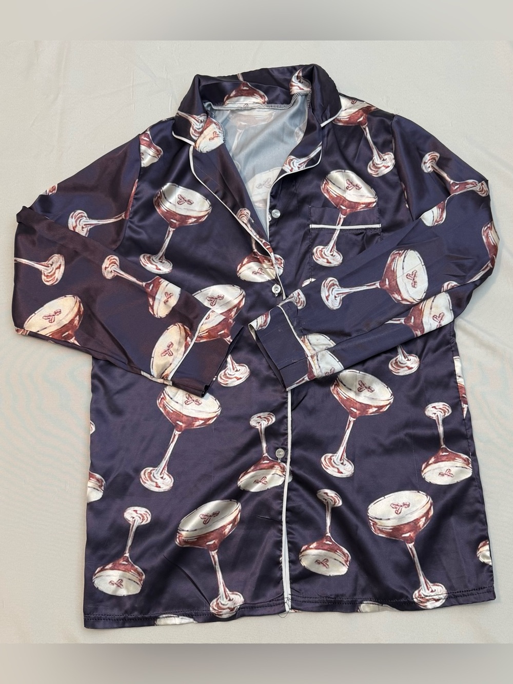 Silk Espresso Martini Button-Up Pajama Top & Pants Set